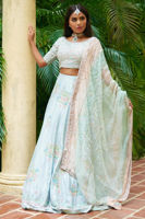 Pakistani Ice Blue Embroidered Silk-Blend Lehenga (3-Piece) - Image 2