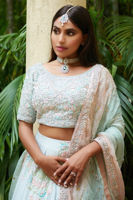 Pakistani Ice Blue Embroidered Silk-Blend Lehenga (3-Piece) - Image 3