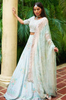 Pakistani Ice Blue Embroidered Silk-Blend Lehenga (3-Piece) - Image 4
