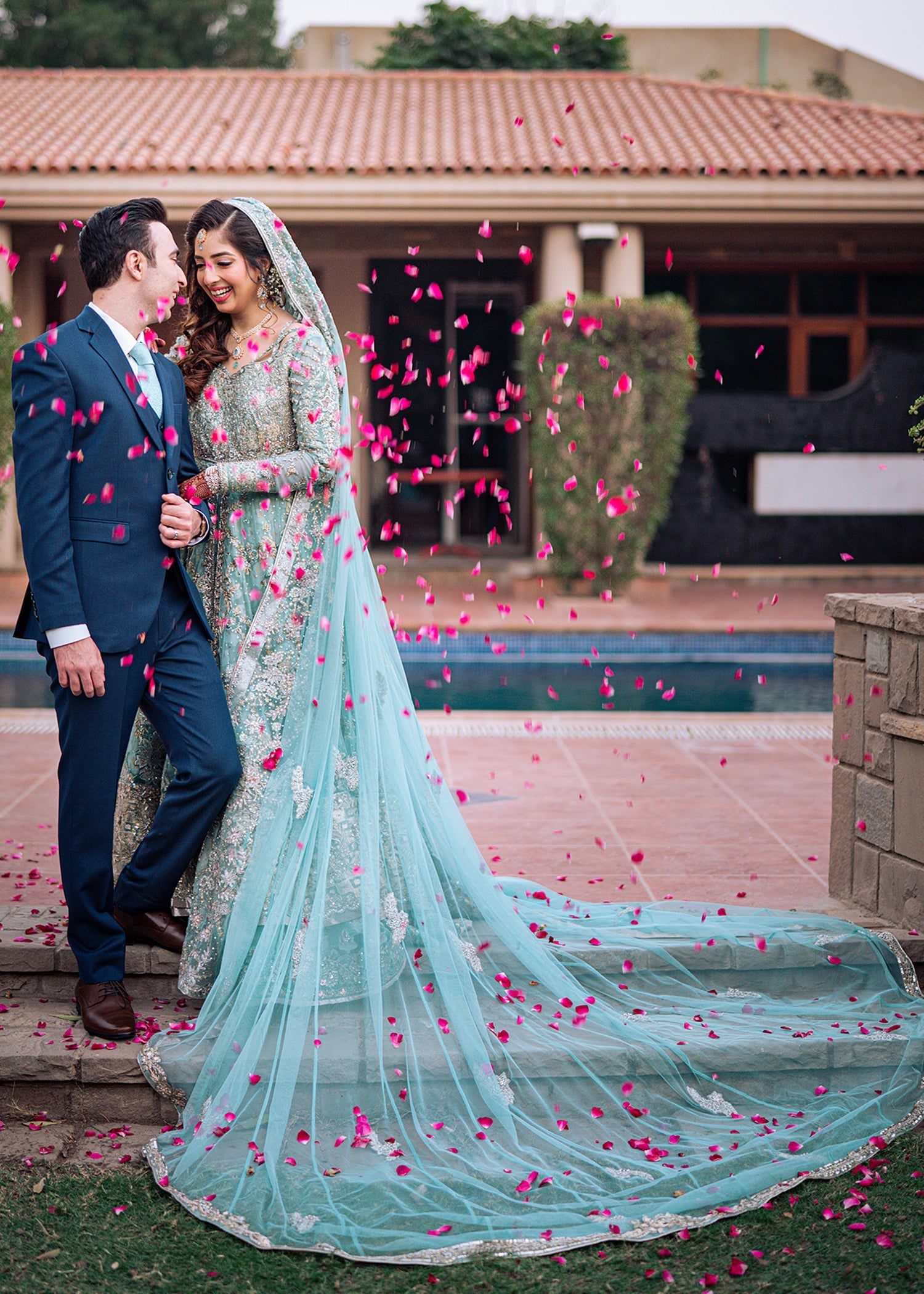 Powder Blue Embellished Silk Organza Bridal Lehenga (3-Piece) - Image 1