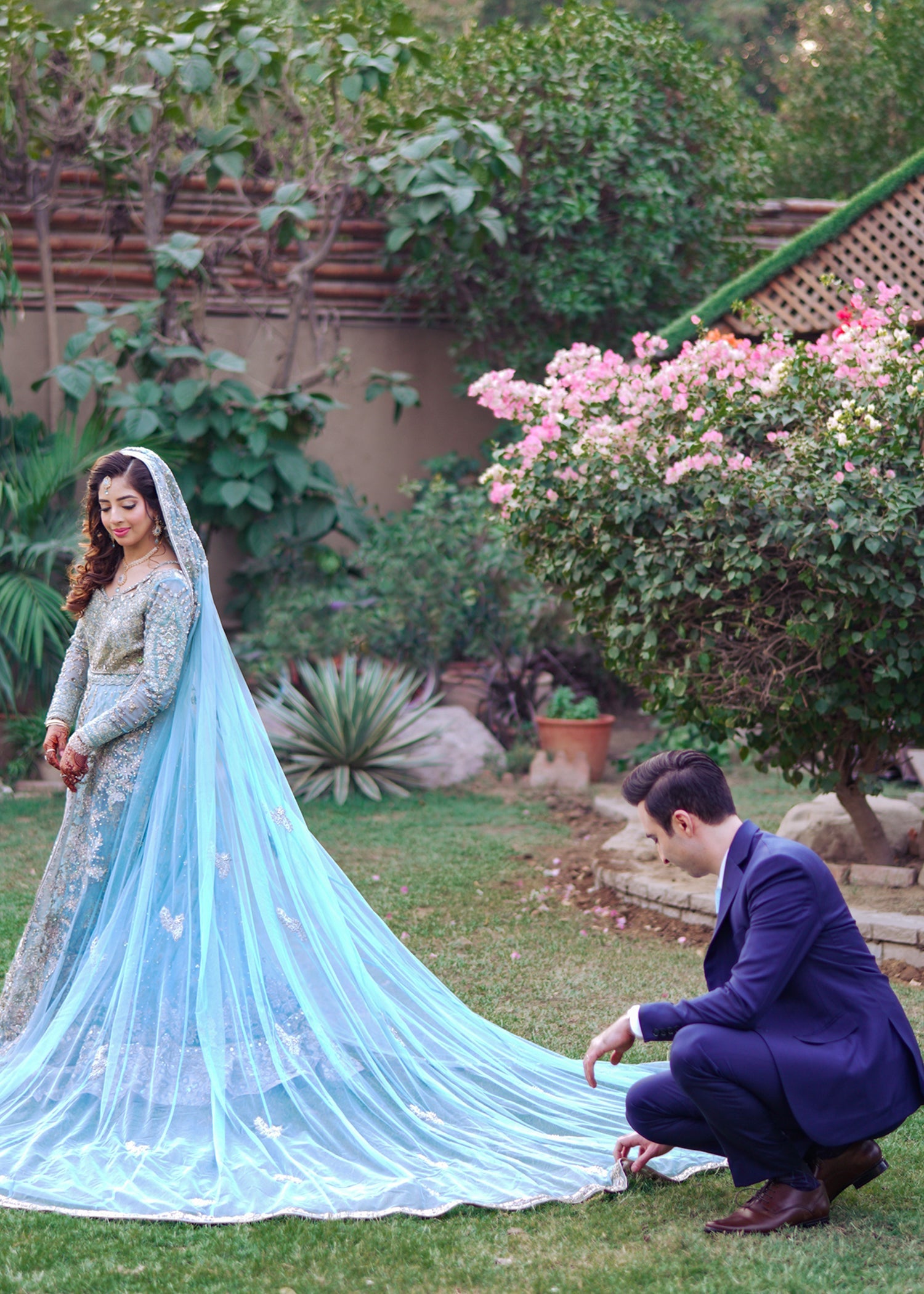 Powder Blue Embellished Silk Organza Bridal Lehenga (3-Piece) - Image 4