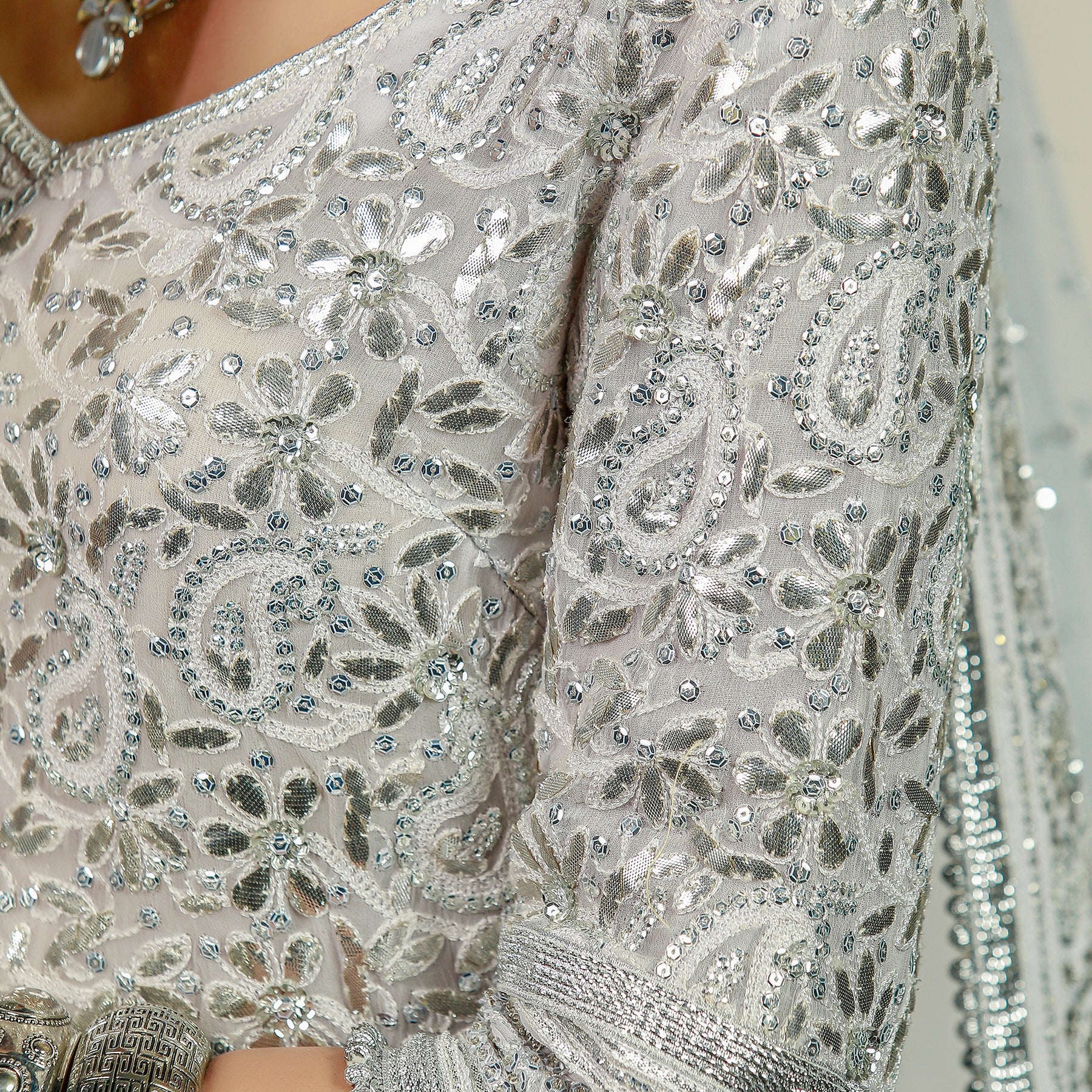 Pakistani Sky Blue Embellished Chiffon Silk Lehenga Choli (3-Piece) - Image 7