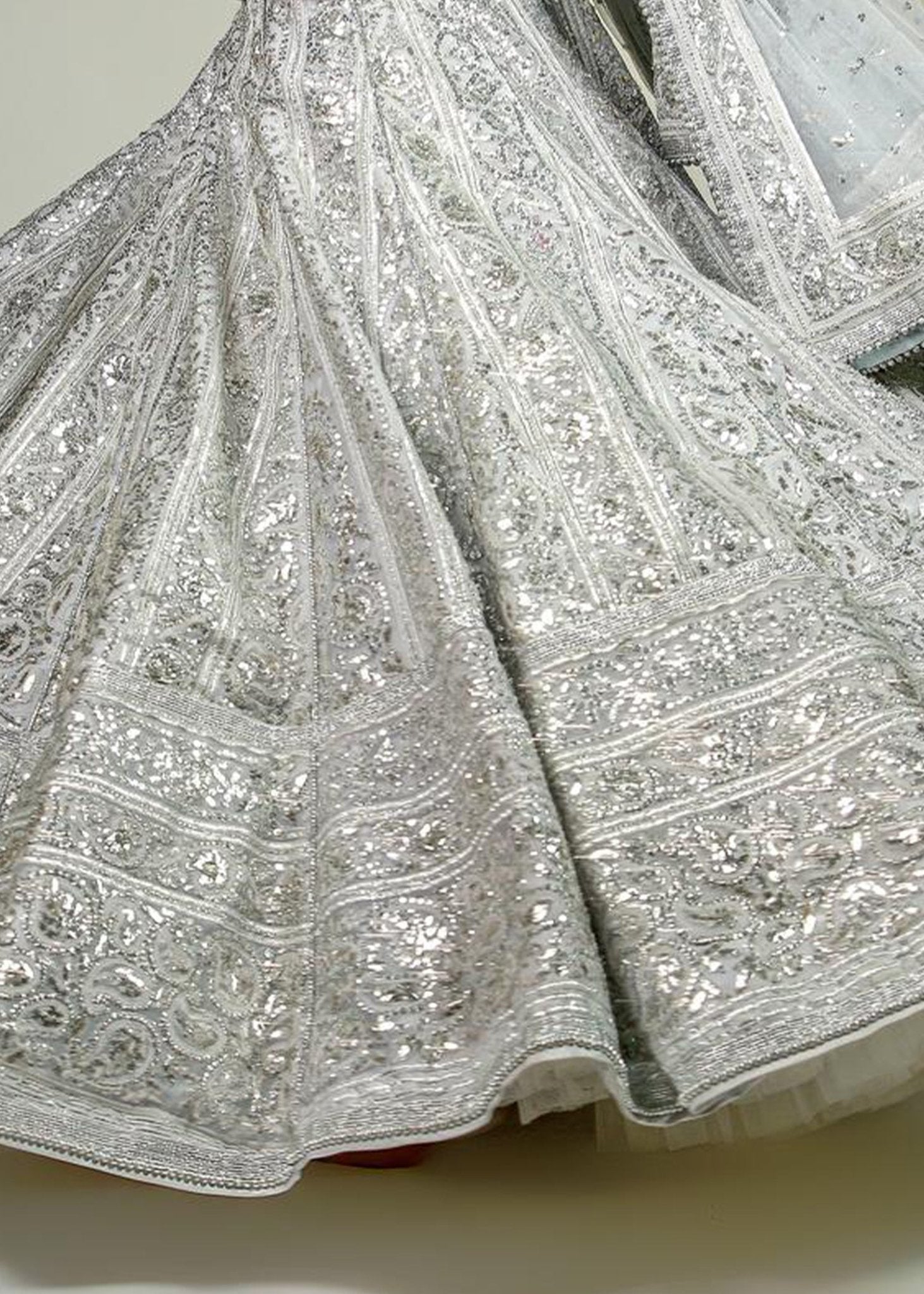 Pakistani Sky Blue Embellished Chiffon Silk Lehenga Choli (3-Piece) - Image 9