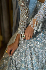 Ice Blue Embroidered Silk Tissue Lehenga (3-Piece) - Image 6