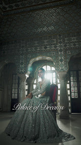 Ice Blue Embroidered Silk Tissue Lehenga (3-Piece) - Image 9