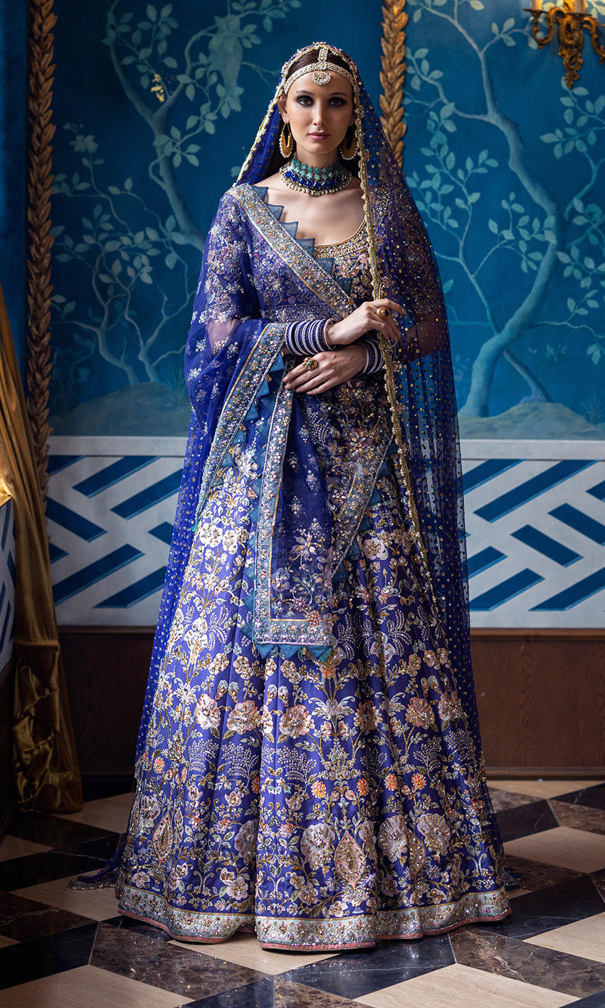 Indigo Zardozi Silk Lehenga Choli (3-Piece) - Image 1