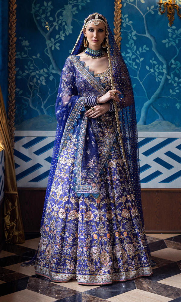 Indigo Zardozi Silk Lehenga Choli (3-Piece) - Image 2
