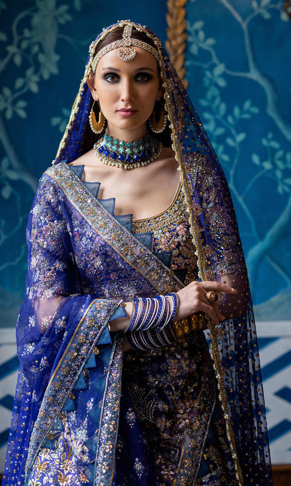 Indigo Zardozi Silk Lehenga Choli (3-Piece) - Image 3
