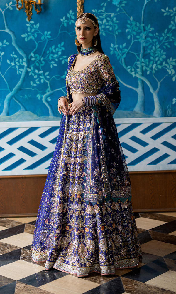 Indigo Zardozi Silk Lehenga Choli (3-Piece) - Image 5