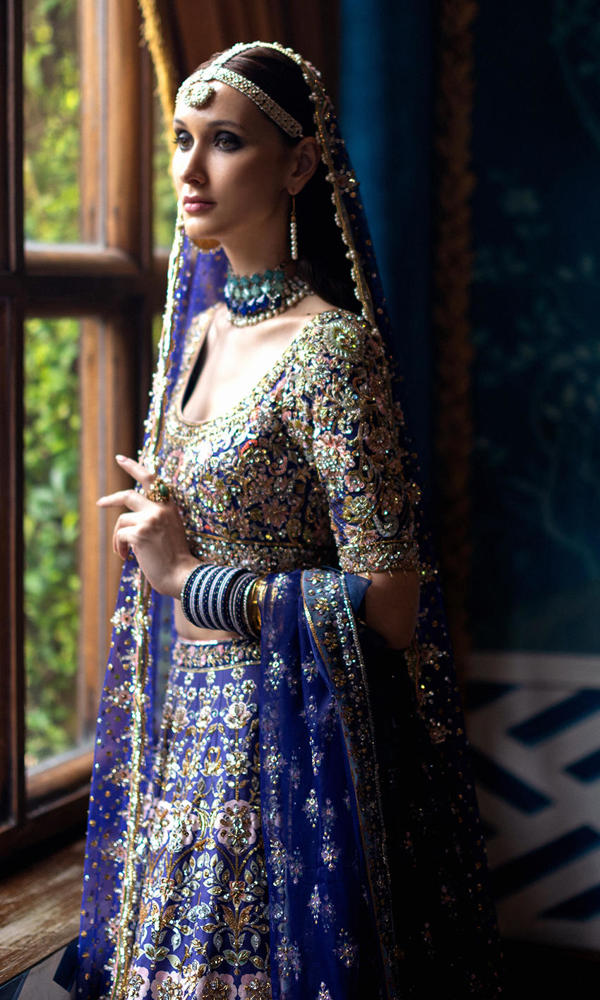 Indigo Zardozi Silk Lehenga Choli (3-Piece) - Image 8
