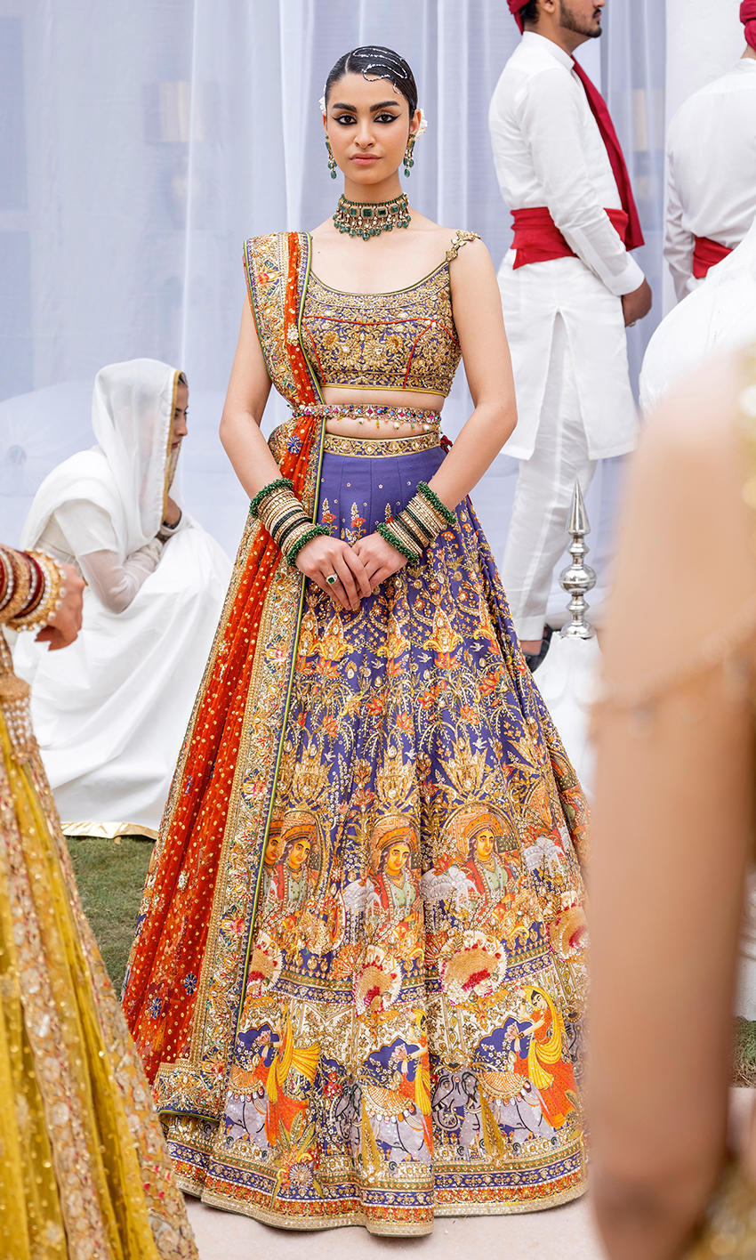 Blue Zardozi Silk Lehenga (3-Piece) - Image 1