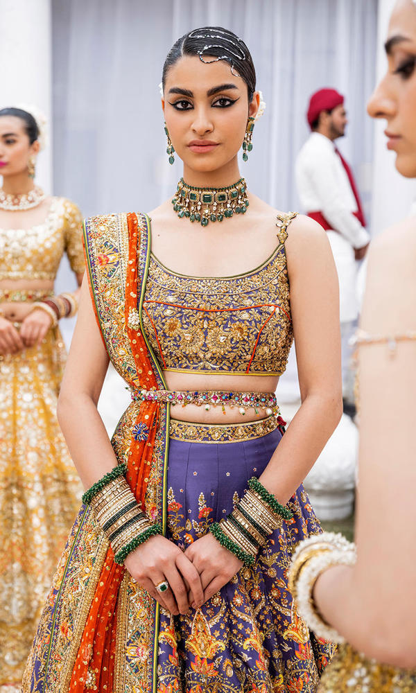 Blue Zardozi Silk Lehenga (3-Piece) - Image 3