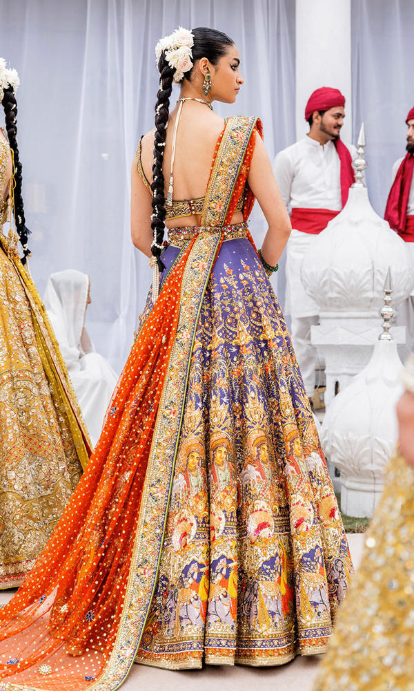 Blue Zardozi Silk Lehenga (3-Piece) - Image 4