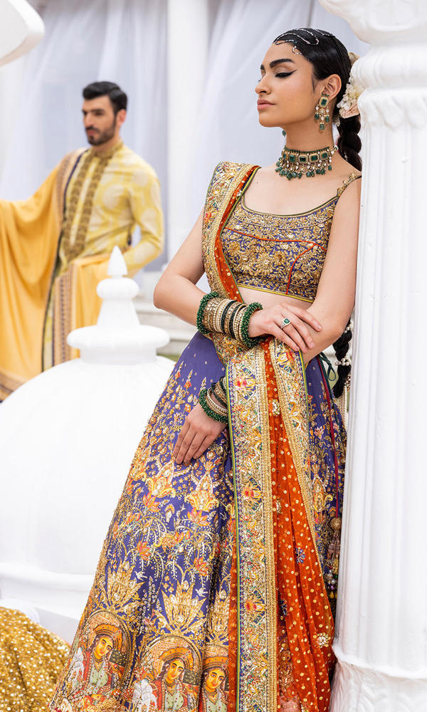 Blue Zardozi Silk Lehenga (3-Piece) - Image 5