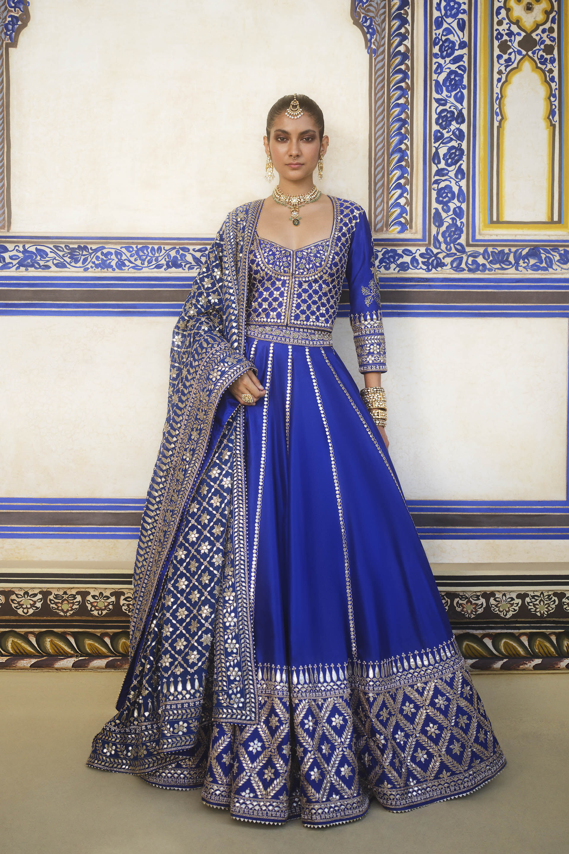 Indian Azure Gota Patti Zardozi Silk Lehenga (3-Piece) - Image 1