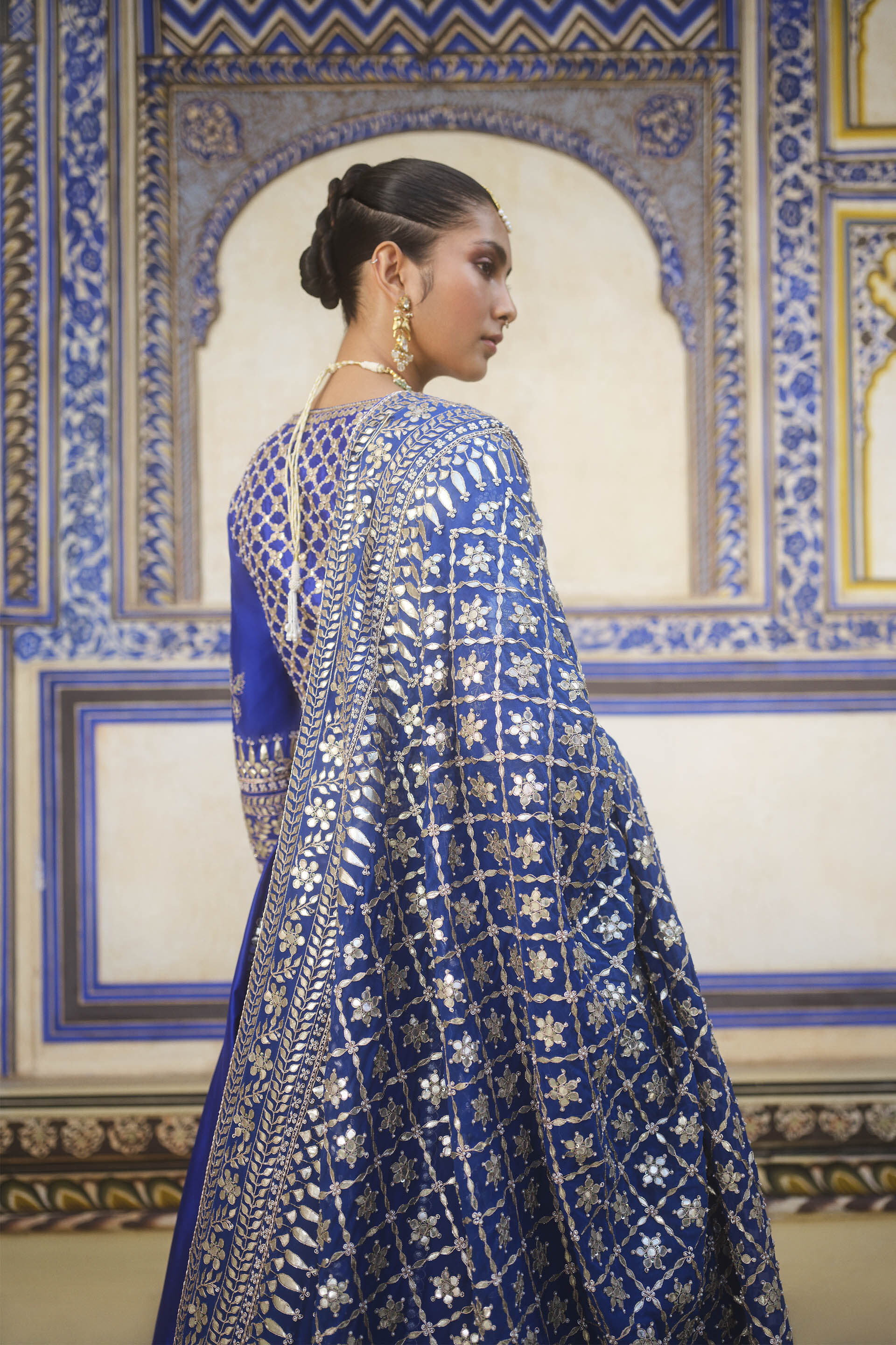 Indian Azure Gota Patti Zardozi Silk Lehenga (3-Piece) - Image 2