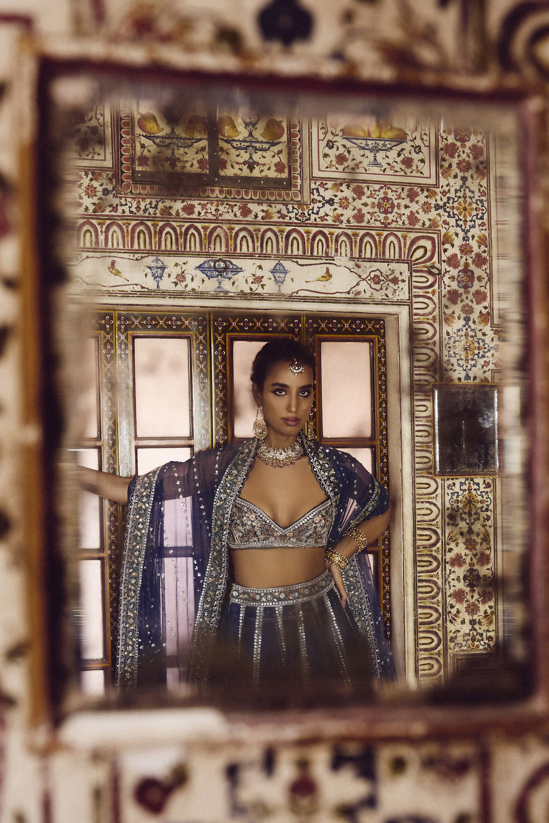 Indian Deep Blue Zardozi Silk Lehenga Set (3-Piece) - Image 8