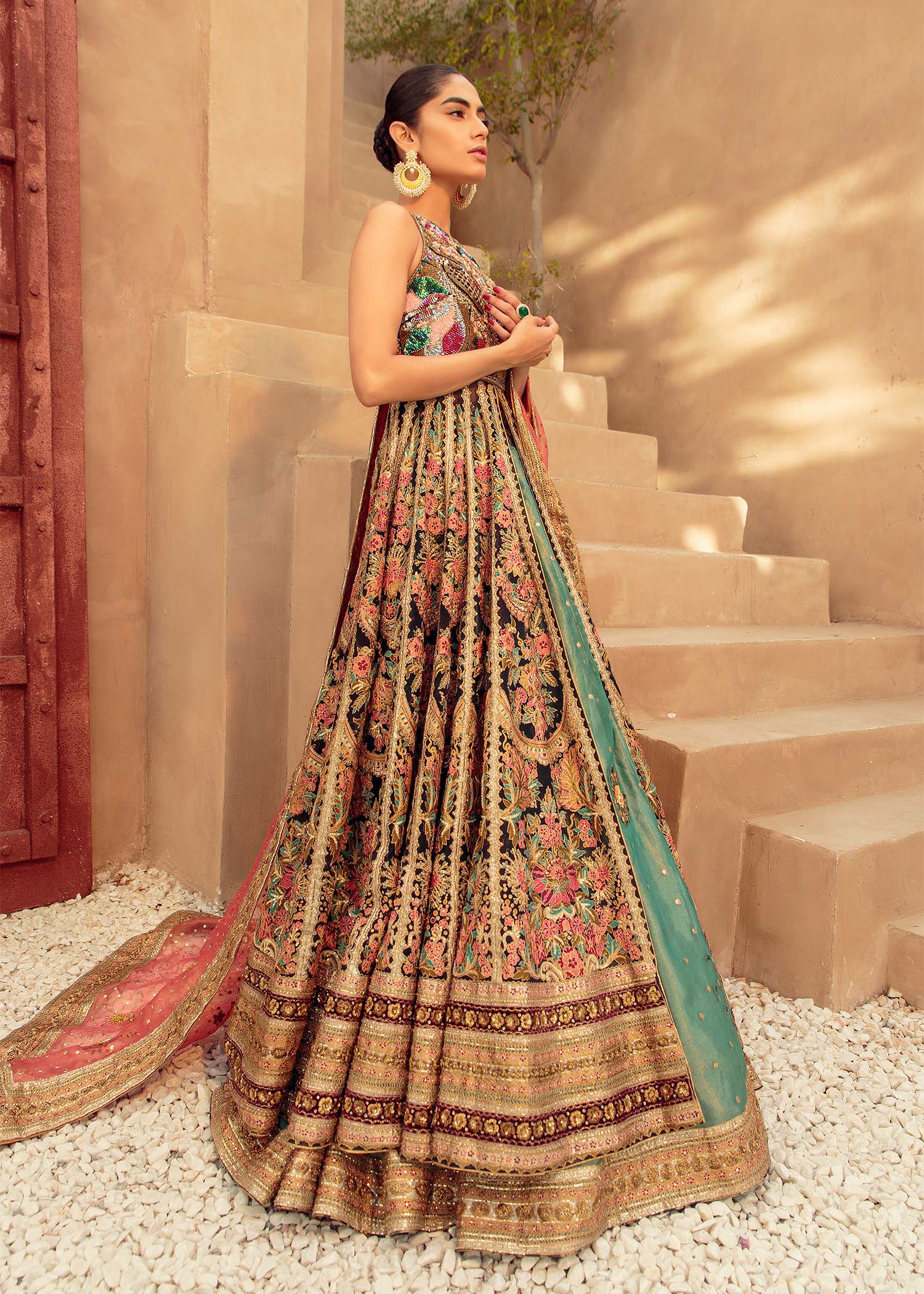 Indigo Embroidered Silk Bridal Lehenga (3-Piece) - Image 5