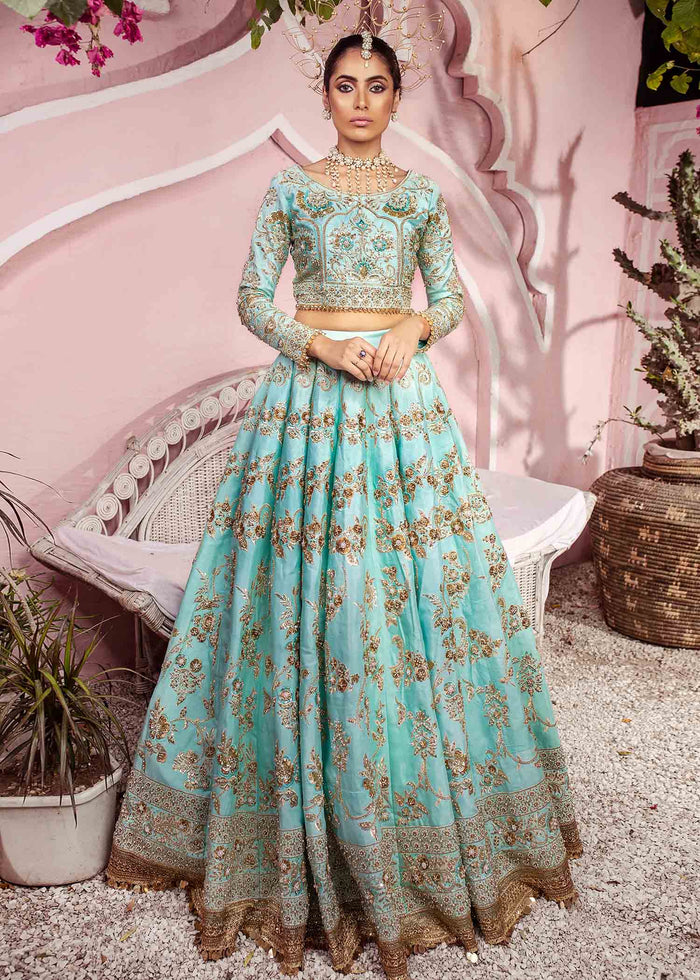 Ferozi Zari Embroidered Silk Lehnga Choli (3-Piece) - Image 1