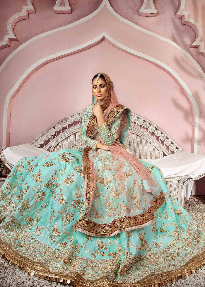 Ferozi Zari Embroidered Silk Lehnga Choli (3-Piece) - Image 2