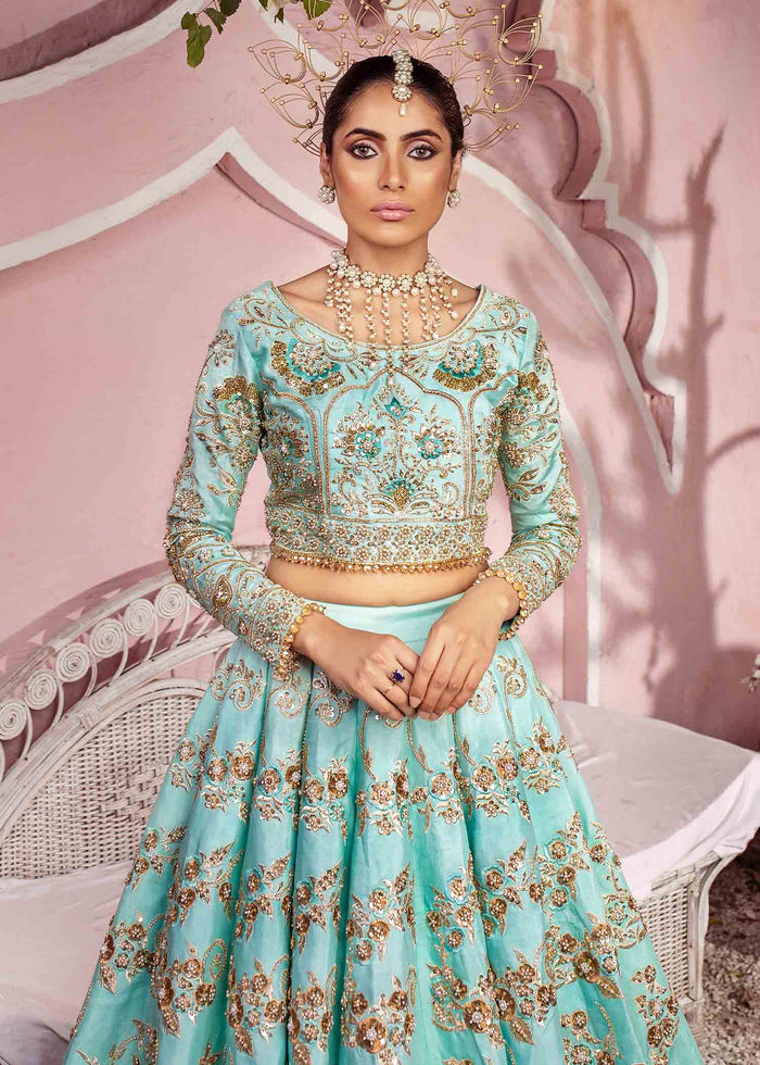 Ferozi Zari Embroidered Silk Lehnga Choli (3-Piece) - Image 4