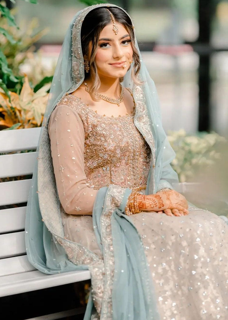 Powder Blue Silver Embroidered Silk-Blend Bridal Lehenga (3-Piece) - Image 3