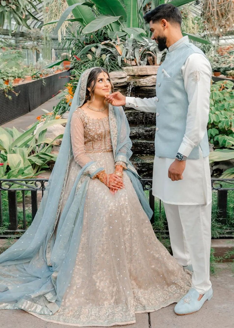 Powder Blue Silver Embroidered Silk-Blend Bridal Lehenga (3-Piece) - Image 4