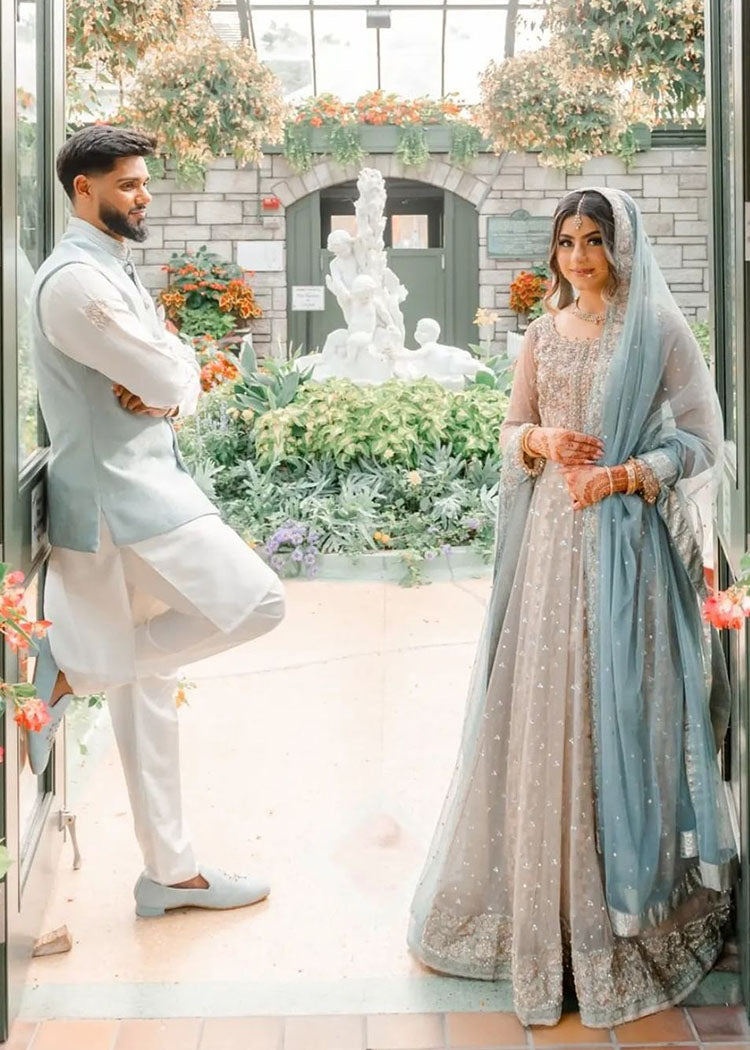 Powder Blue Silver Embroidered Silk-Blend Bridal Lehenga (3-Piece) - Image 5