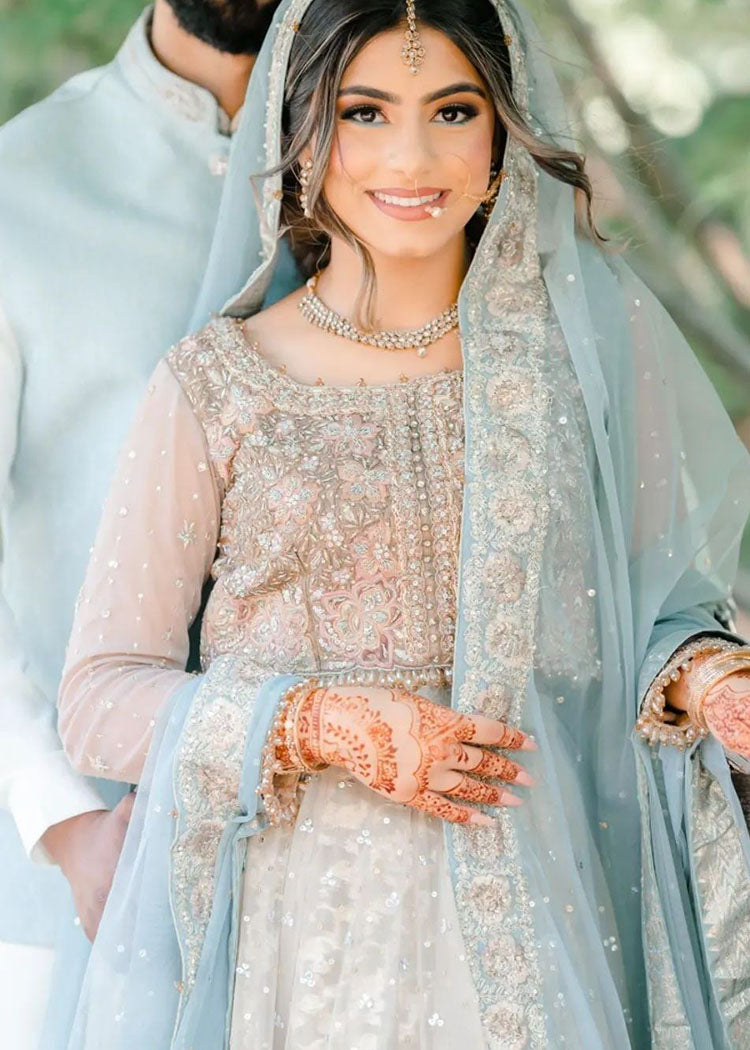 Powder Blue Silver Embroidered Silk-Blend Bridal Lehenga (3-Piece) - Image 8