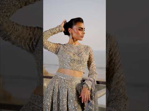 Pakistani Ice Blue Embellished Tulle Bridal Lehenga (3-Piece) - Image 12