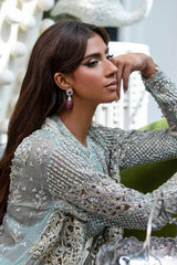 Pakistani Ice Blue Crystal Embellished Organza & Velvet Lehenga (3-Piece) - Image 5