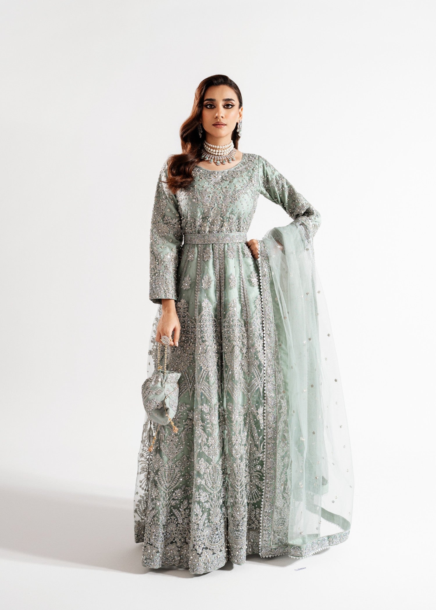 Ice Blue Embellished Chiffon Maxi (4-Piece) - Image 1