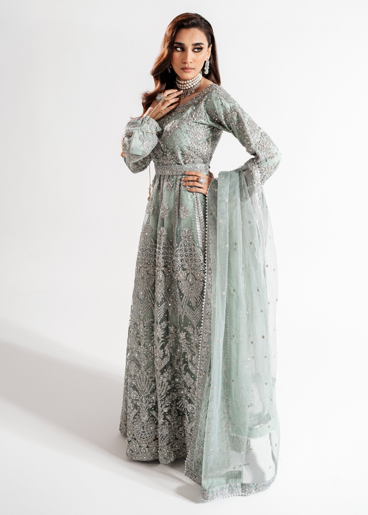 Ice Blue Embellished Chiffon Maxi (4-Piece) - Image 2