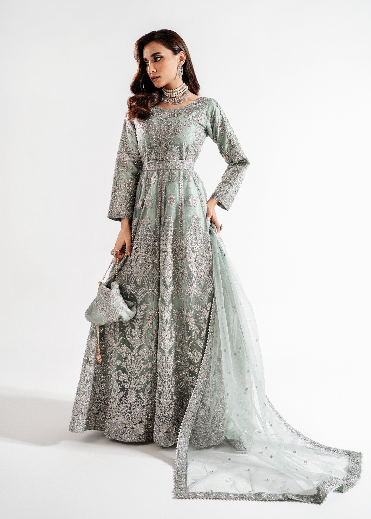 Ice Blue Embellished Chiffon Maxi (4-Piece) - Image 3