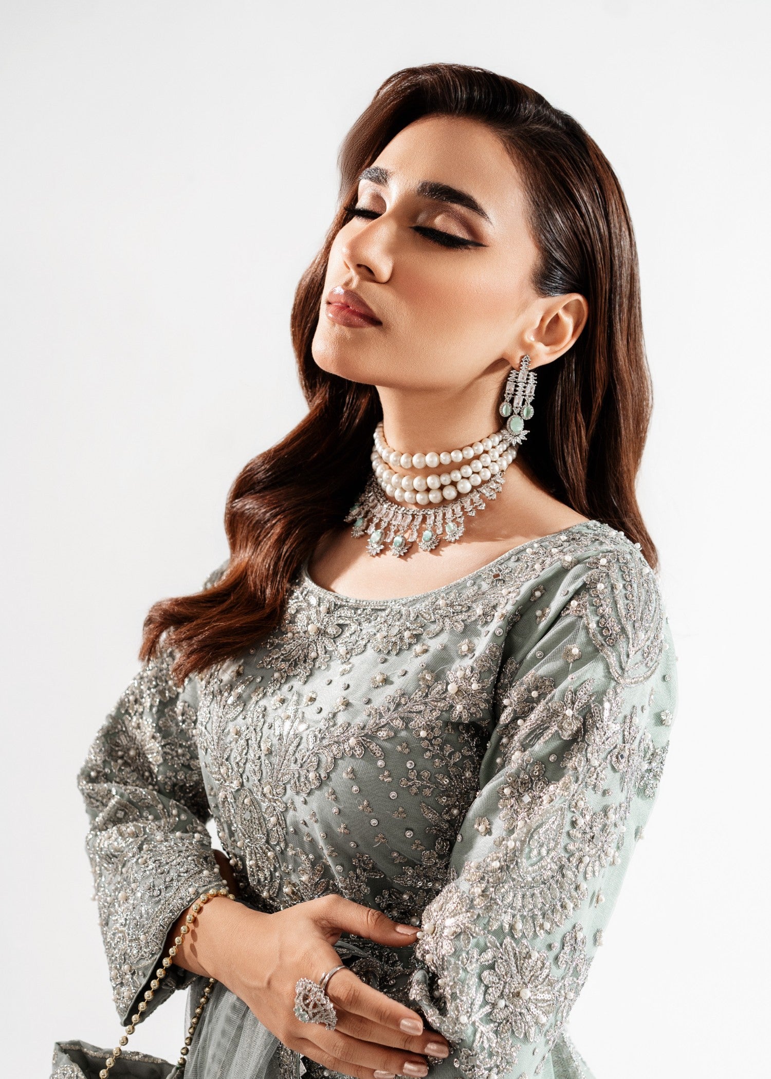 Ice Blue Embellished Chiffon Maxi (4-Piece) - Image 9