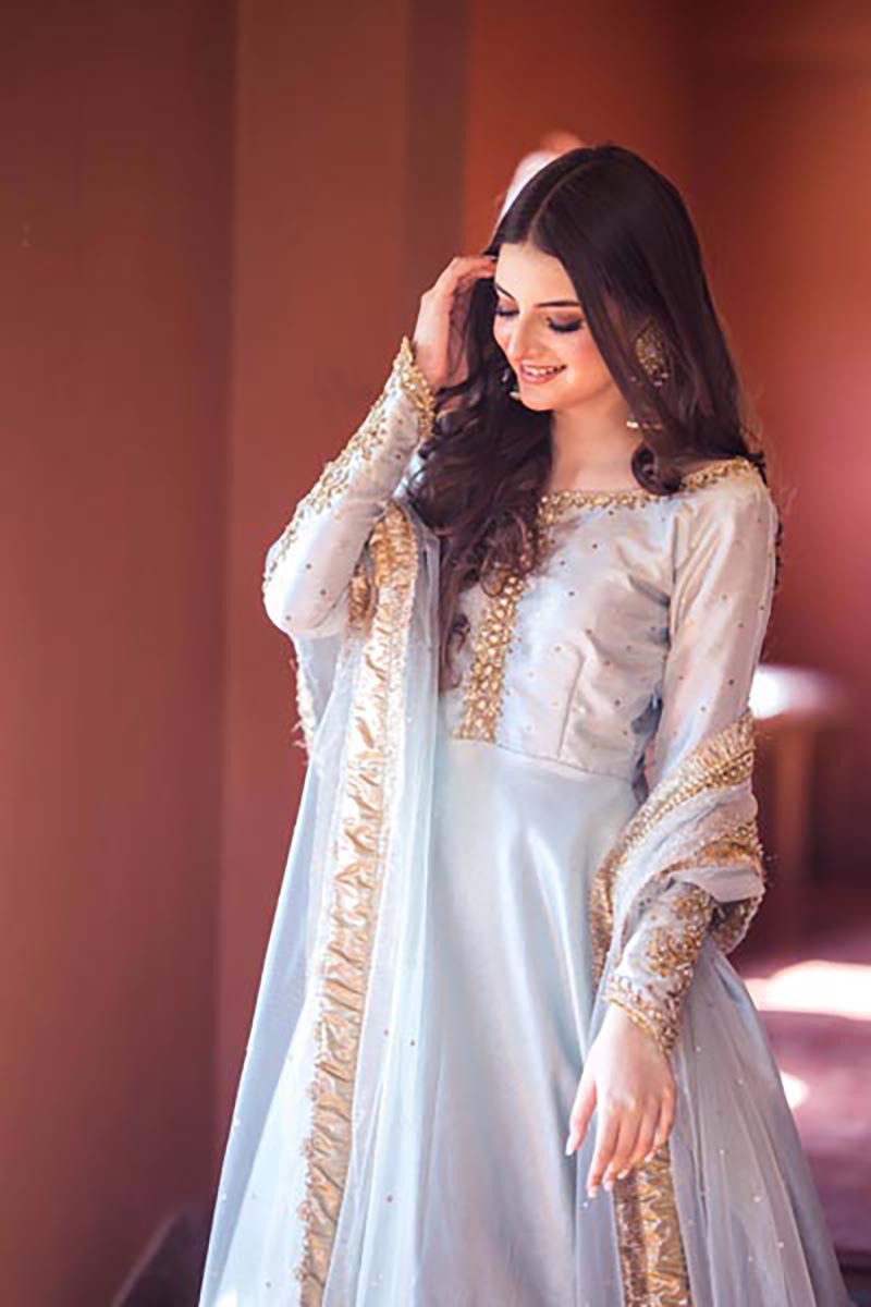 Pakistani Powder Blue Embroidered Raw Silk Maxi (2-Piece) - Image 1