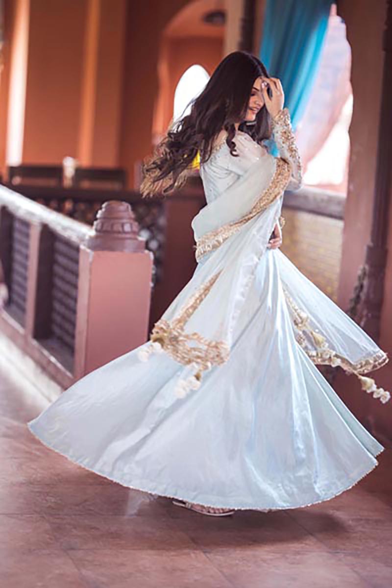 Pakistani Powder Blue Embroidered Raw Silk Maxi (2-Piece) - Image 2