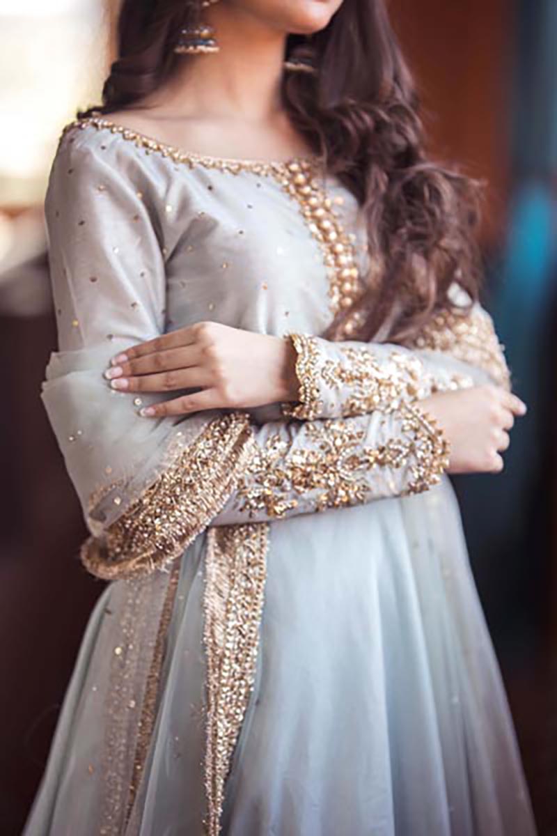 Pakistani Powder Blue Embroidered Raw Silk Maxi (2-Piece) - Image 3