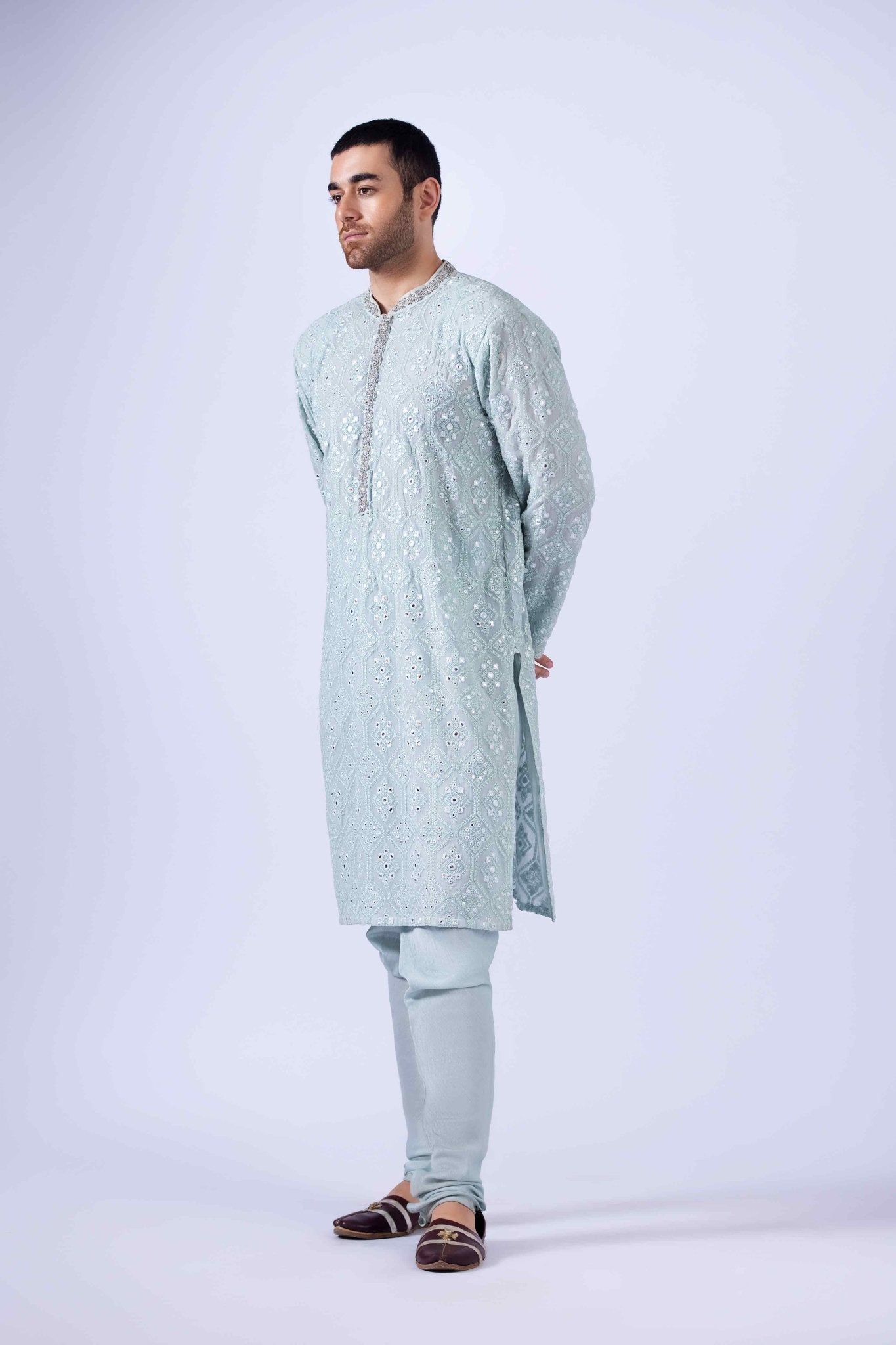 Aqua Zardozi Embroidered Chiffon Kurta (3-Piece) - Image 6