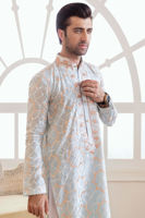 Soft Blue Geometric Embroidered Cotton Kurta (2-Piece) - Image 4