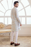 Soft Blue Geometric Embroidered Cotton Kurta (2-Piece) - Image 6