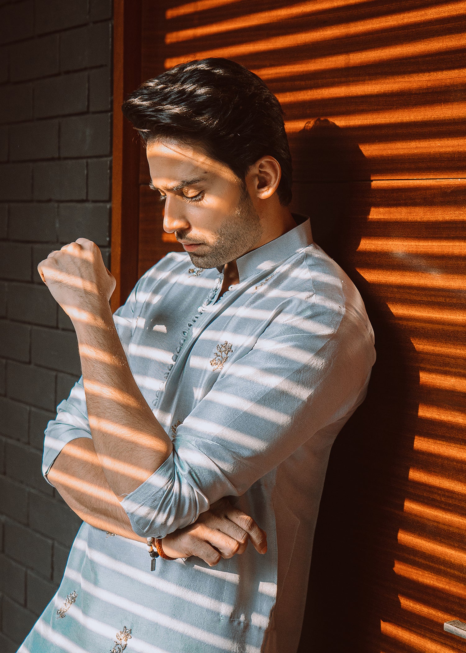 Ice Blue Handworked Korean Rawsilk Kurta (2-Piece) - Image 4