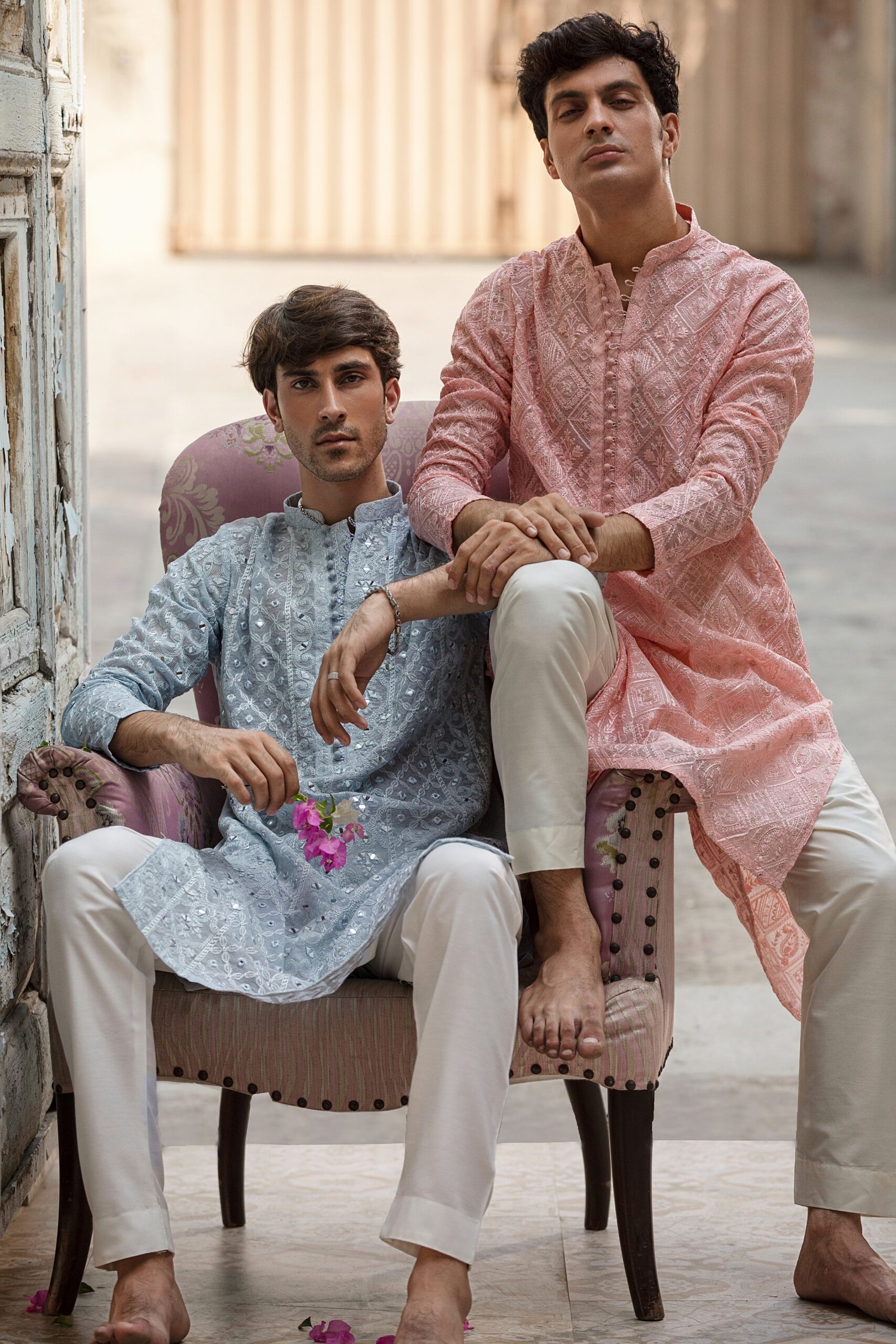 Baby Blue Mirror-Embroidered Lustrous Kurta (2-Piece) - Image 4