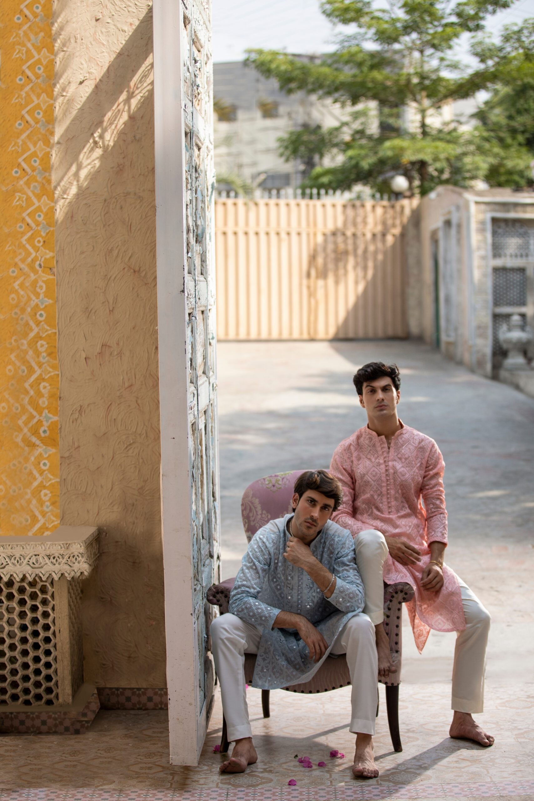 Baby Blue Mirror-Embroidered Lustrous Kurta (2-Piece) - Image 5