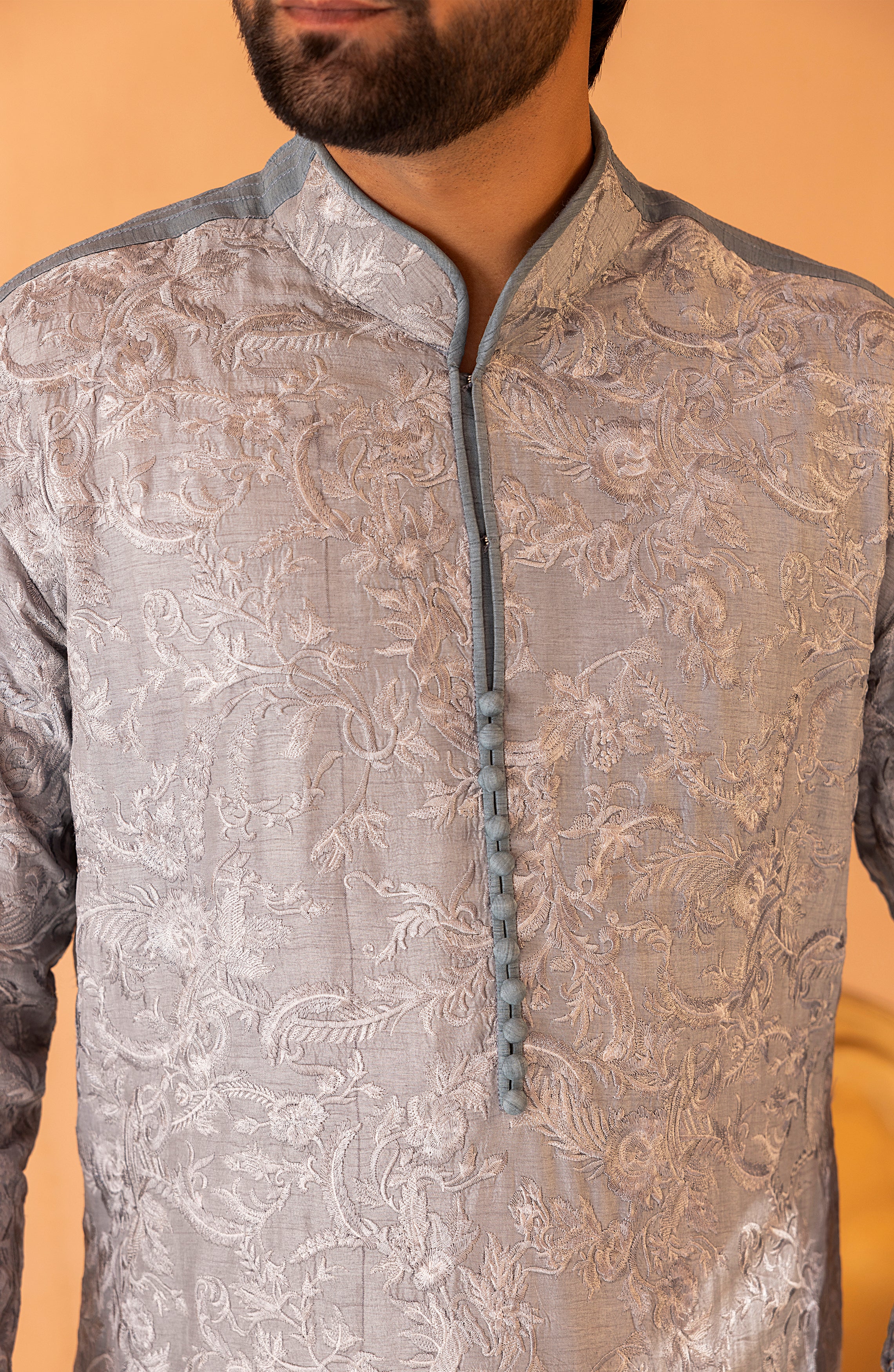 Frosty Blue Self-Embroidered Silk-Blend Shalwar Kameez (2-Piece) - Image 5