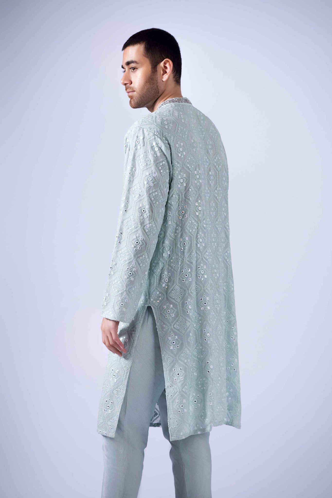 Aqua Zardozi Embroidered Chiffon Kurta Set (3-Piece) - Image 7