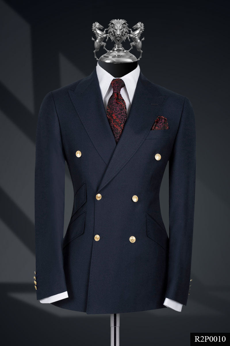 Ink Blue Italian Fabric Double-Breasted Suit (2-Piece) - Image 1