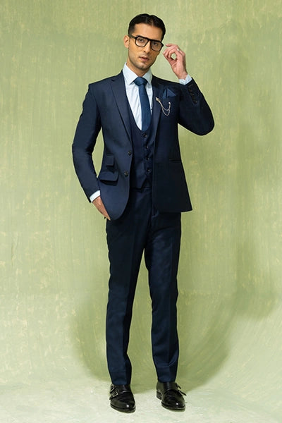 Ink Blue Hand-Stitched Terry Rayon Three-Piece Suit (3-Piece) - Image 2