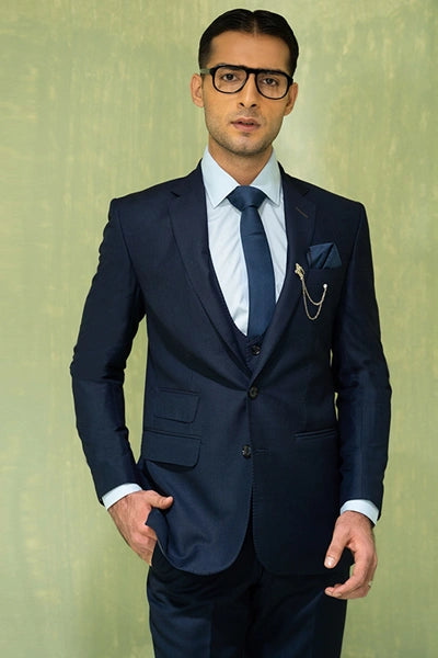 Ink Blue Hand-Stitched Terry Rayon Three-Piece Suit (3-Piece) - Image 3