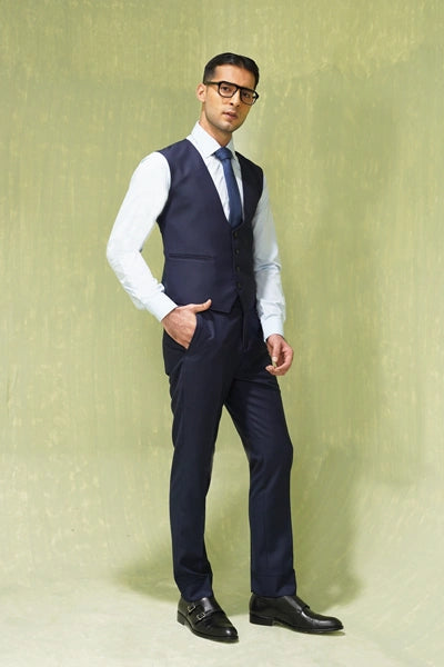 Ink Blue Hand-Stitched Terry Rayon Three-Piece Suit (3-Piece) - Image 4